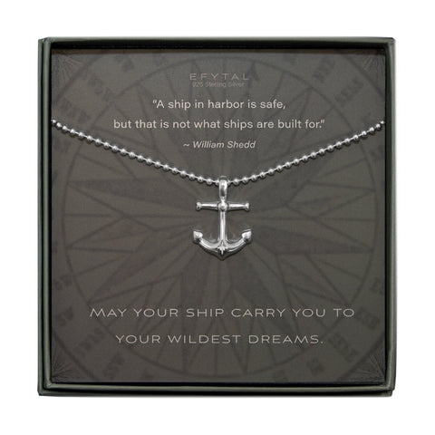 sterling silver anchor pendant on ball chain - makes a great graduation or encouragement gift for men and women