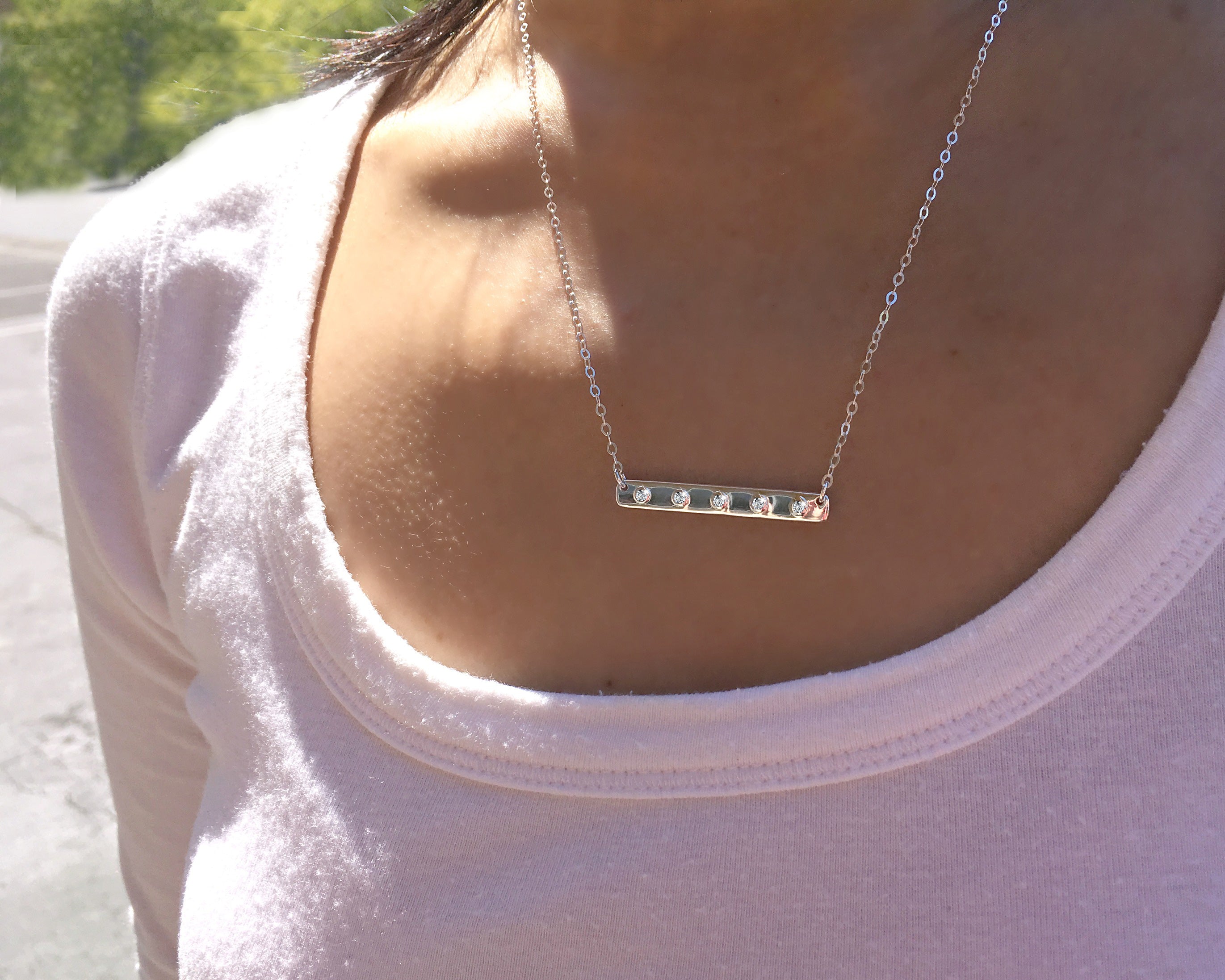 Cz bar necklace on sale