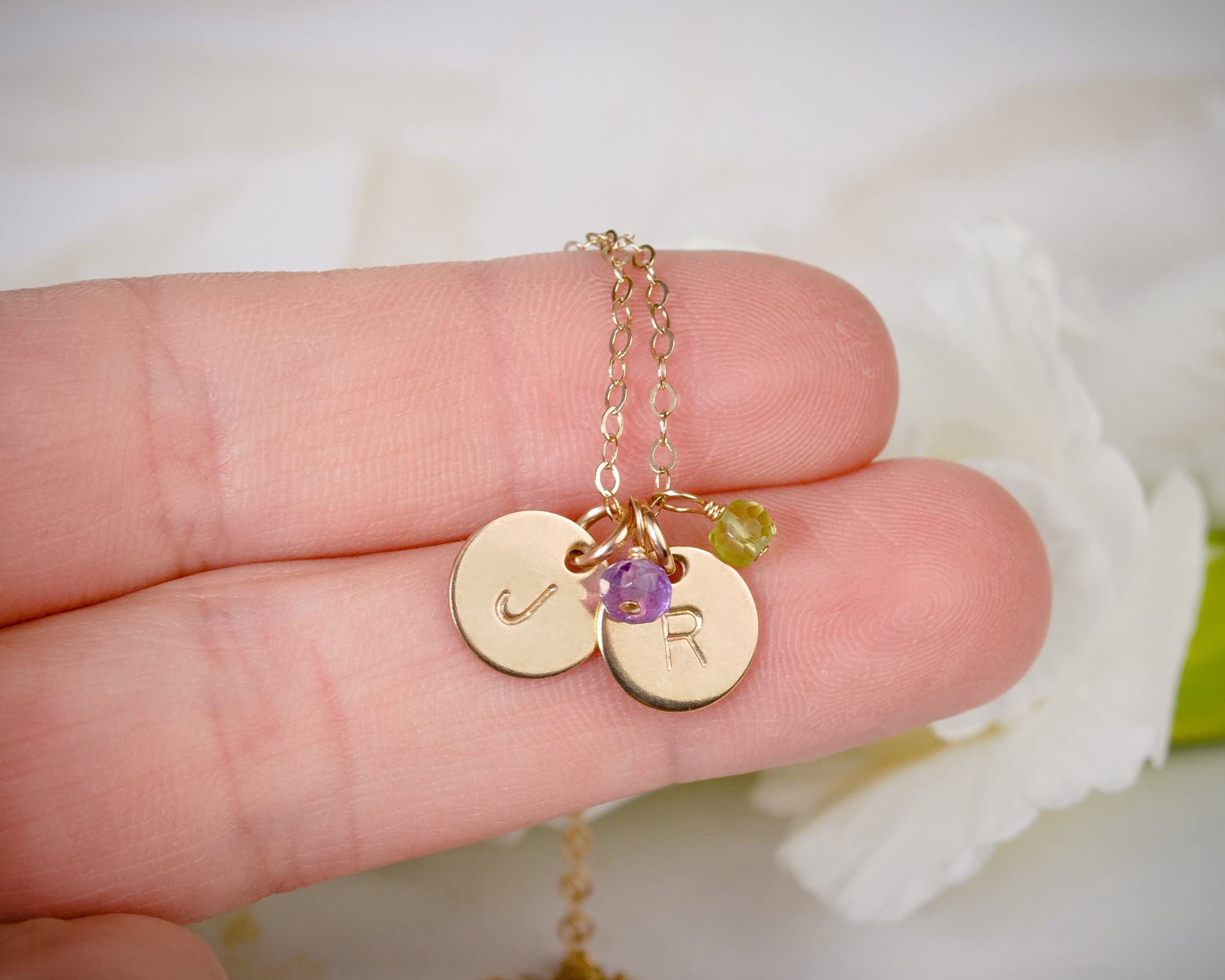 mini two initial necklace with birthstones (3/8