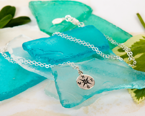 journey compass necklace, silver or gold