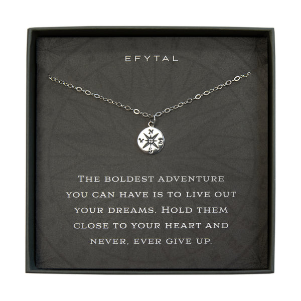 journey compass necklace, silver or gold • boldest adventure
