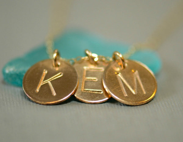 medium three initial necklace (1/2"), silver or gold