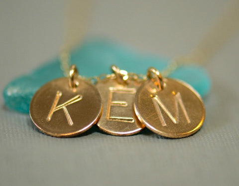 medium three initial necklace (1/2"), silver or gold