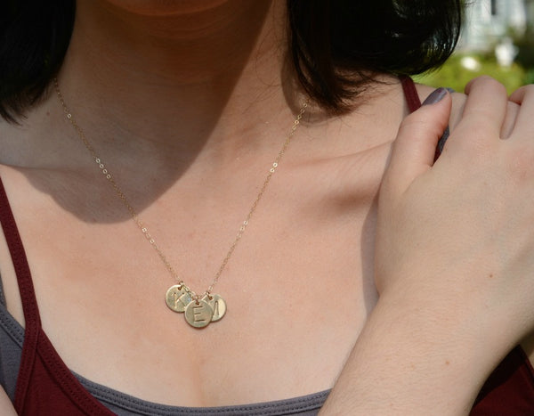 medium three initial necklace (1/2"), silver or gold