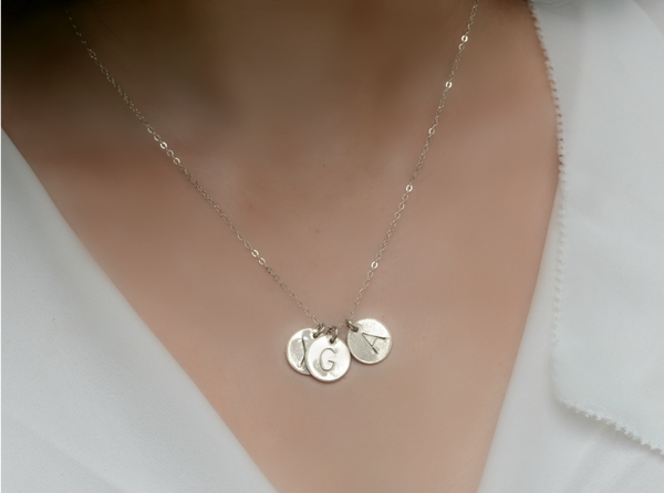 medium three initial necklace (1/2"), silver or gold