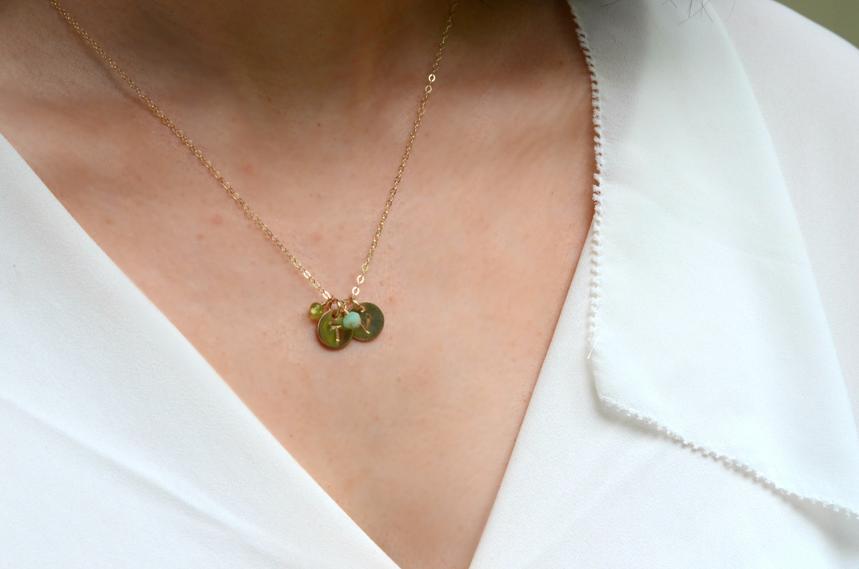 mini two initial necklace with birthstones (3/8