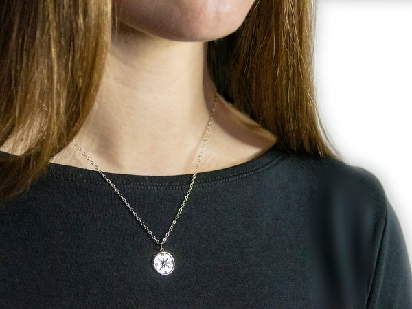 nellie compass necklace, silver or gold • direction