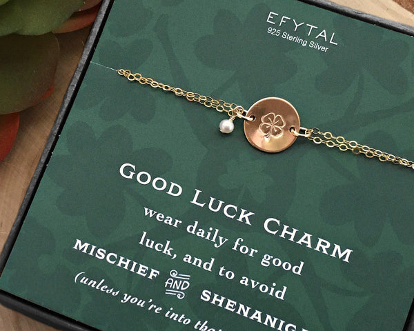 erin lucky shamrock bracelet, silver or gold • good luck charm