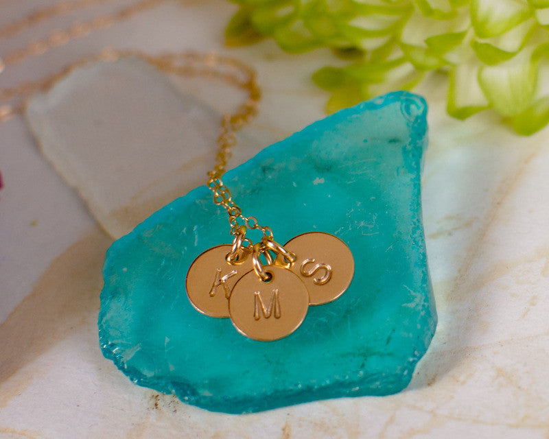 Tiny Gold Initial Necklace Mothers Necklace Grandma Necklace Childrens  Initials Gold Initial Charms Hand Stamped Initials Gift for Mom 