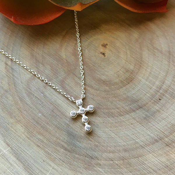bethany petite cz cross necklace • may God watch over you