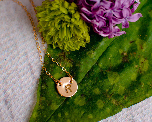 mini two hole initial necklace (3/8"), silver or gold