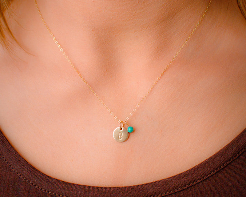 mini initial necklace with birthstone (3/8