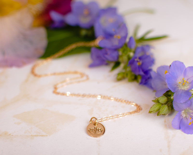 tiny gold lotus necklace EFYTAL Jewelry