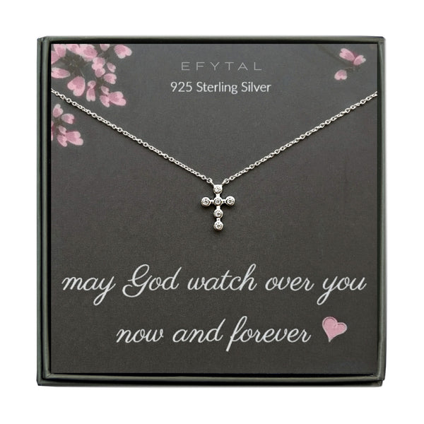 bethany petite cz cross necklace • may God watch over you
