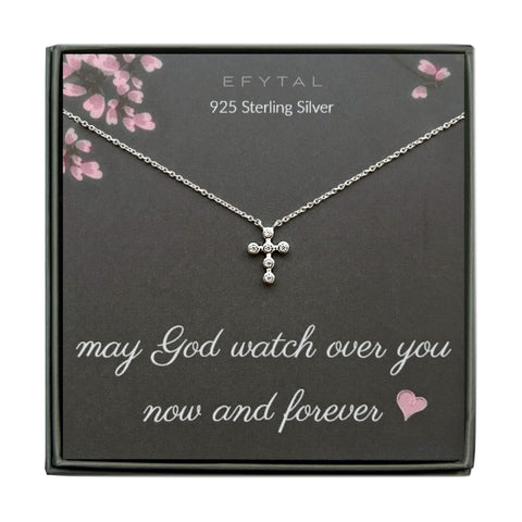 bethany petite cz cross necklace • may God watch over you