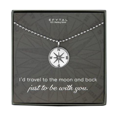 boone men's compass necklace • moon and back