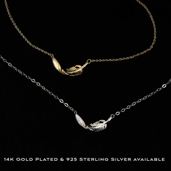 constance feather necklace, silver or gold • nurses are angels