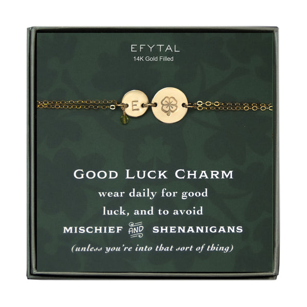 erin lucky shamrock bracelet, silver or gold • good luck charm