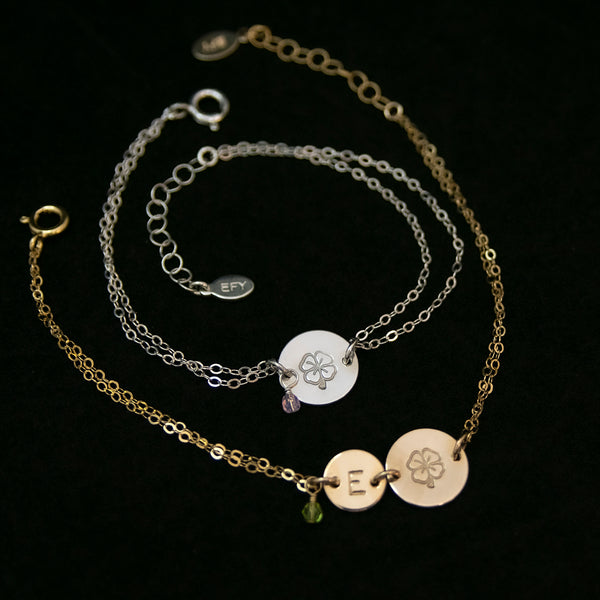 erin lucky shamrock bracelet, silver or gold • Irish blessing