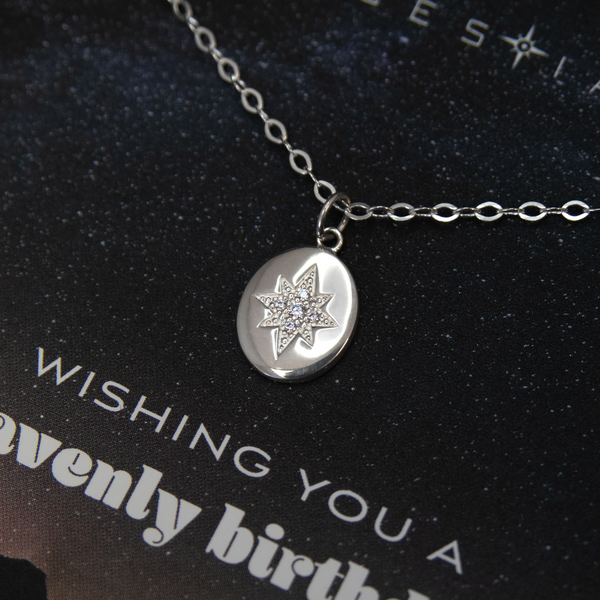 ester oval starburst necklace • heavenly birthday