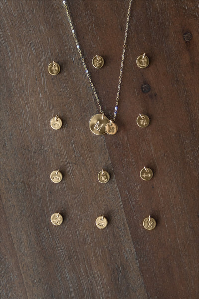 seren initial & zodiac symbol necklace • celestial card