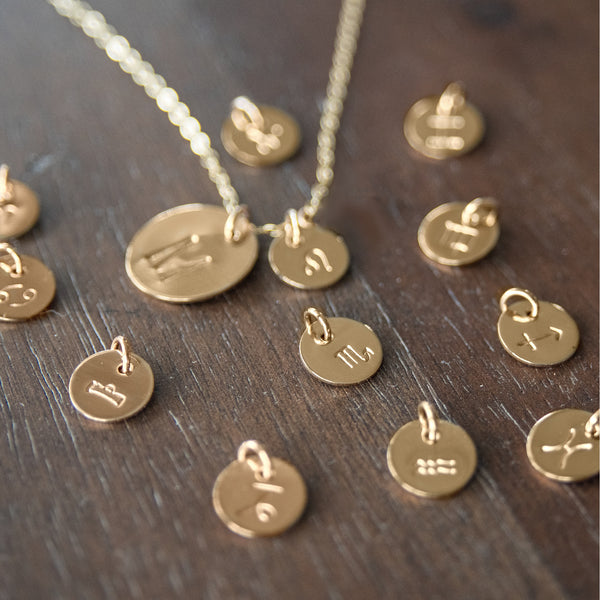 seren initial & zodiac symbol necklace • celestial card