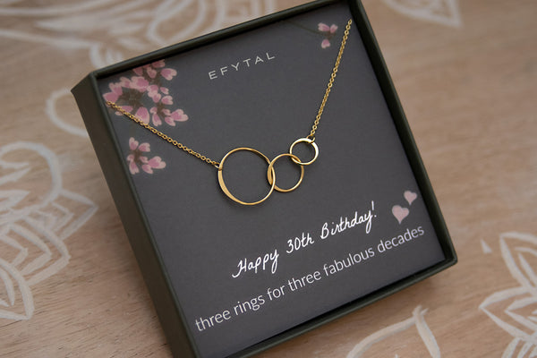 josie three ring necklace, silver or gold • happy 30th birthday