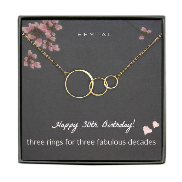 josie three ring necklace, silver or gold • happy 30th birthday