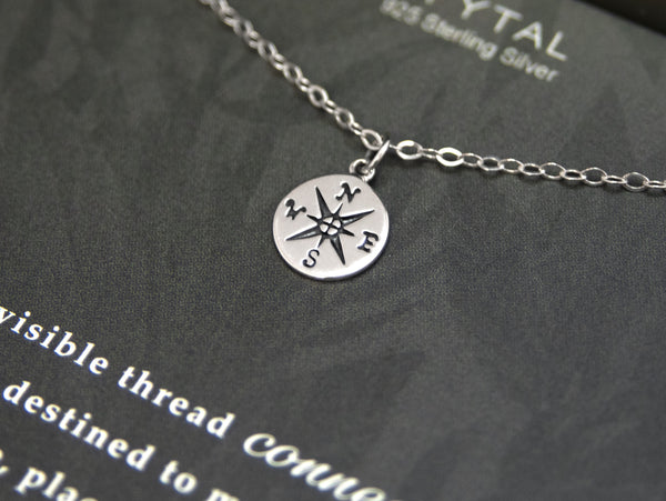 journey compass necklace, silver or gold • invisible thread