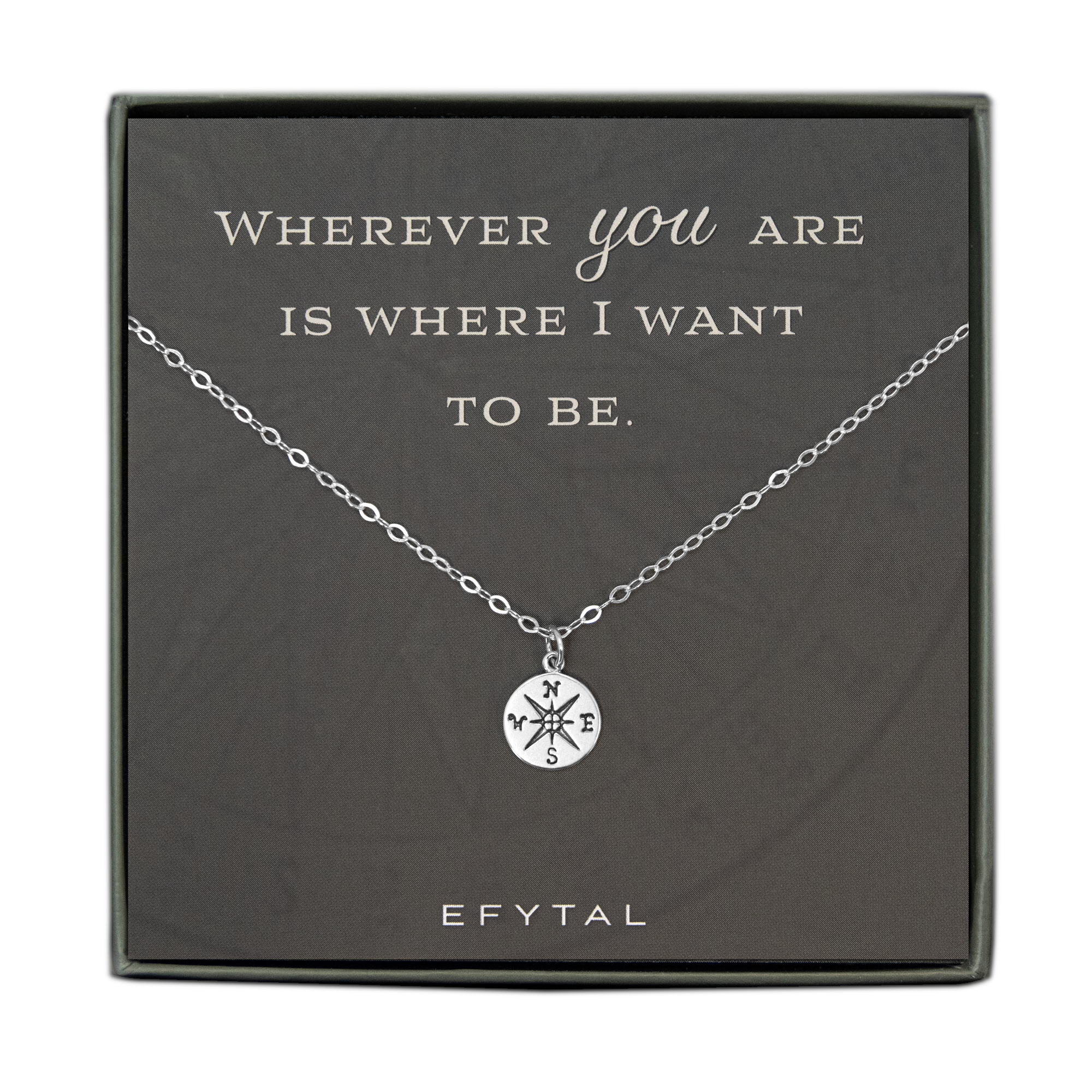 Journey Silver Compass Necklace for Her • Wherever You Are • EFYTAL 14K Gold Plated