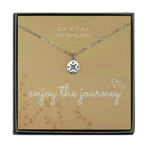 journey compass necklace, silver or gold • enjoy the journey
