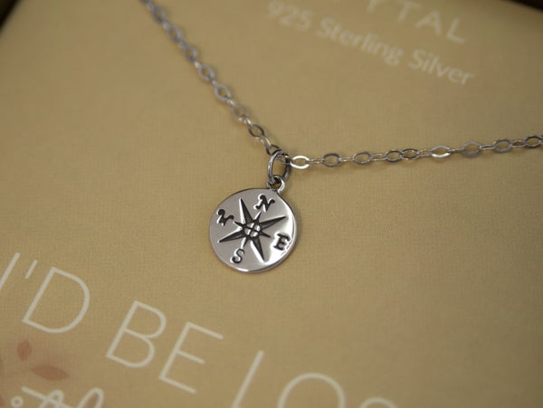 journey compass necklace, silver or gold • i'd be lost without you