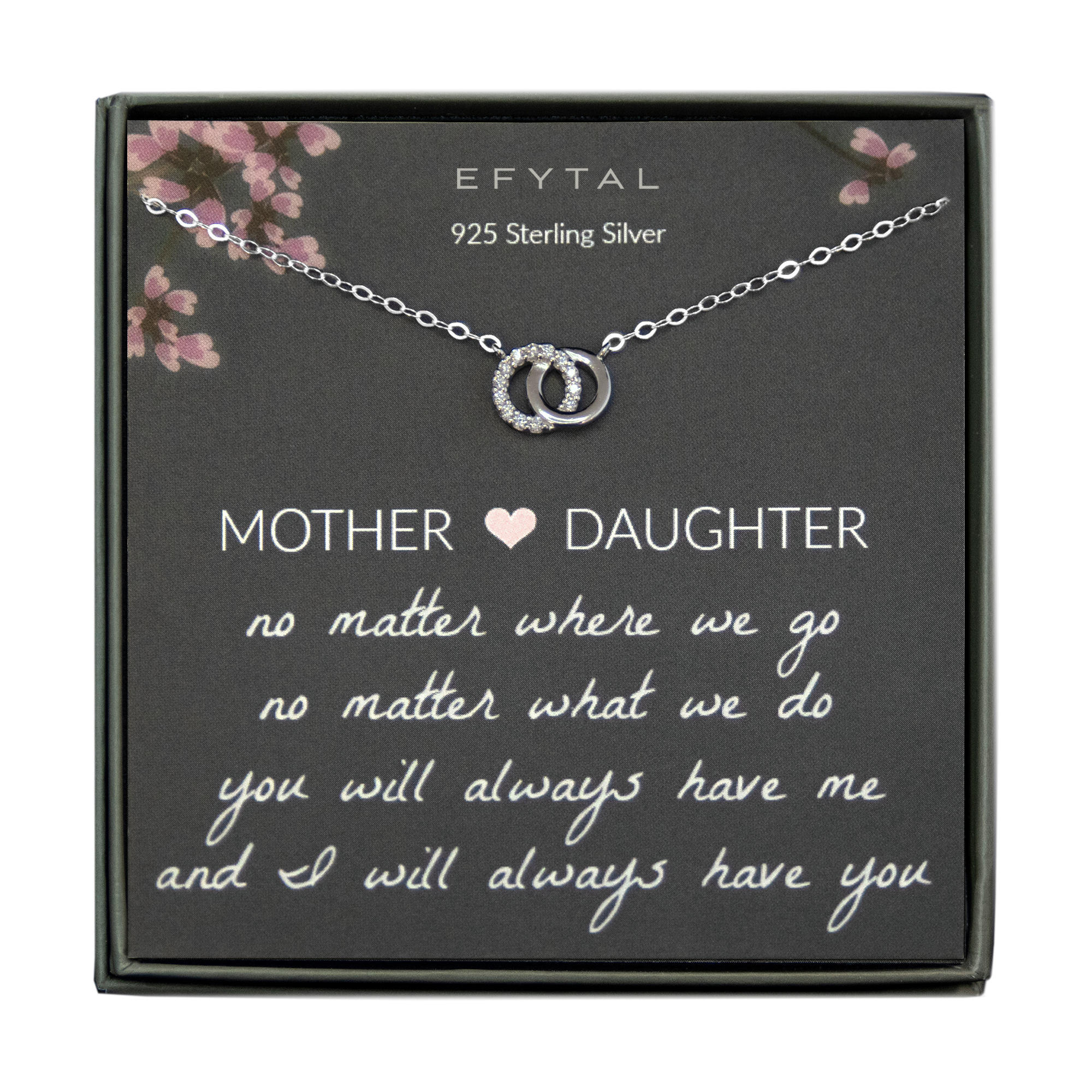 Sterling Silver CZ Connected Ring Necklace Mother Daughter Gift EFYTAL Jewelry