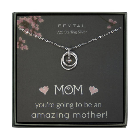 Sterling Silver necklace with greeting card for the mom to be