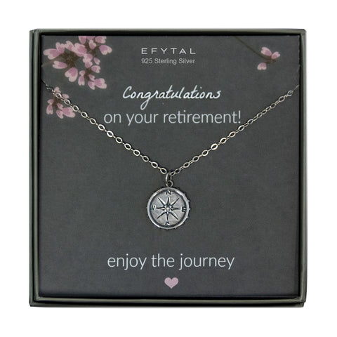 nellie compass necklace, silver or gold • retirement