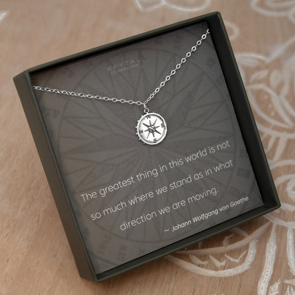 nellie compass necklace, silver or gold • direction