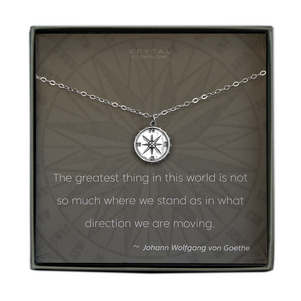 nellie compass necklace, silver or gold • direction