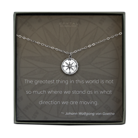 nellie compass necklace, silver or gold • direction
