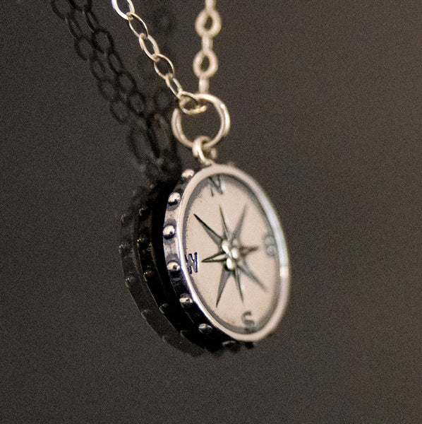 nellie compass necklace, silver or gold • adventure is an attitude