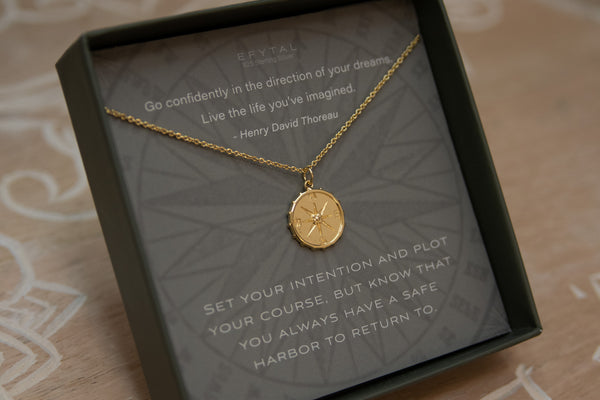 nellie compass necklace, silver or gold • set your intention