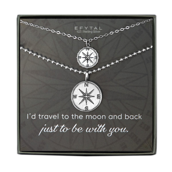 boone + nellie compass necklace set • moon and back