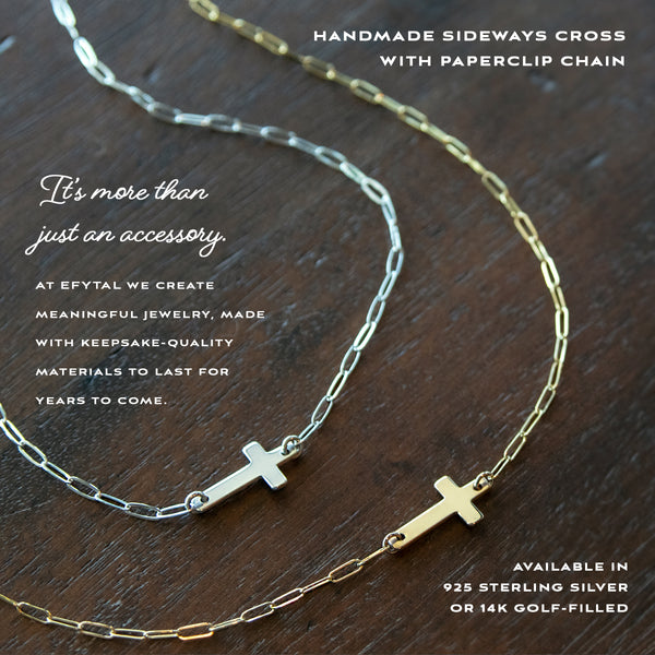 noah sideways cross necklace • joy faith patience