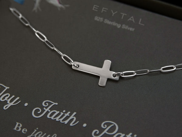 noah sideways cross necklace • joy faith patience
