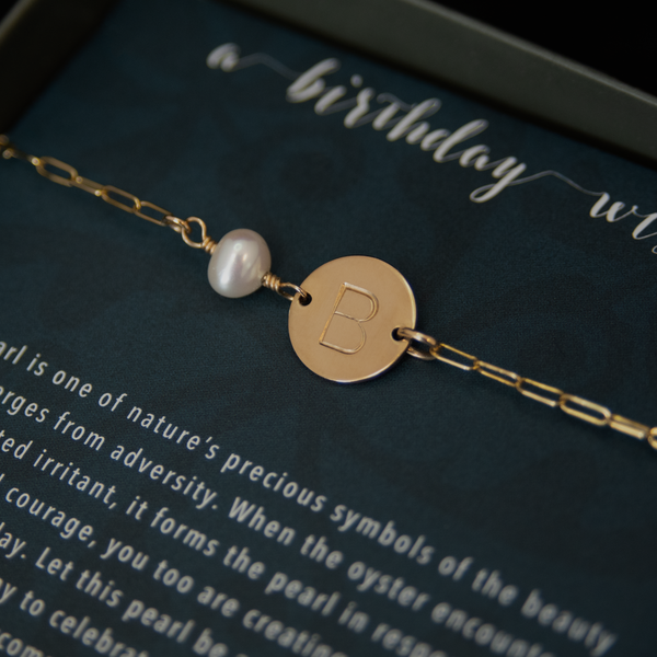 odessa pearl initial bracelet or anklet • a birthday wish