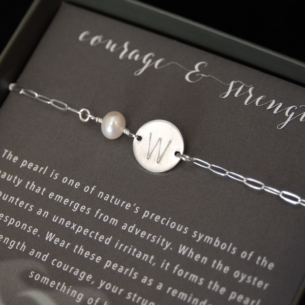 odessa pearl initial bracelet or anklet • courage and strength