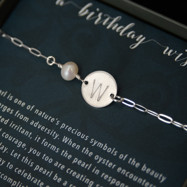 odessa pearl initial bracelet or anklet • a birthday wish