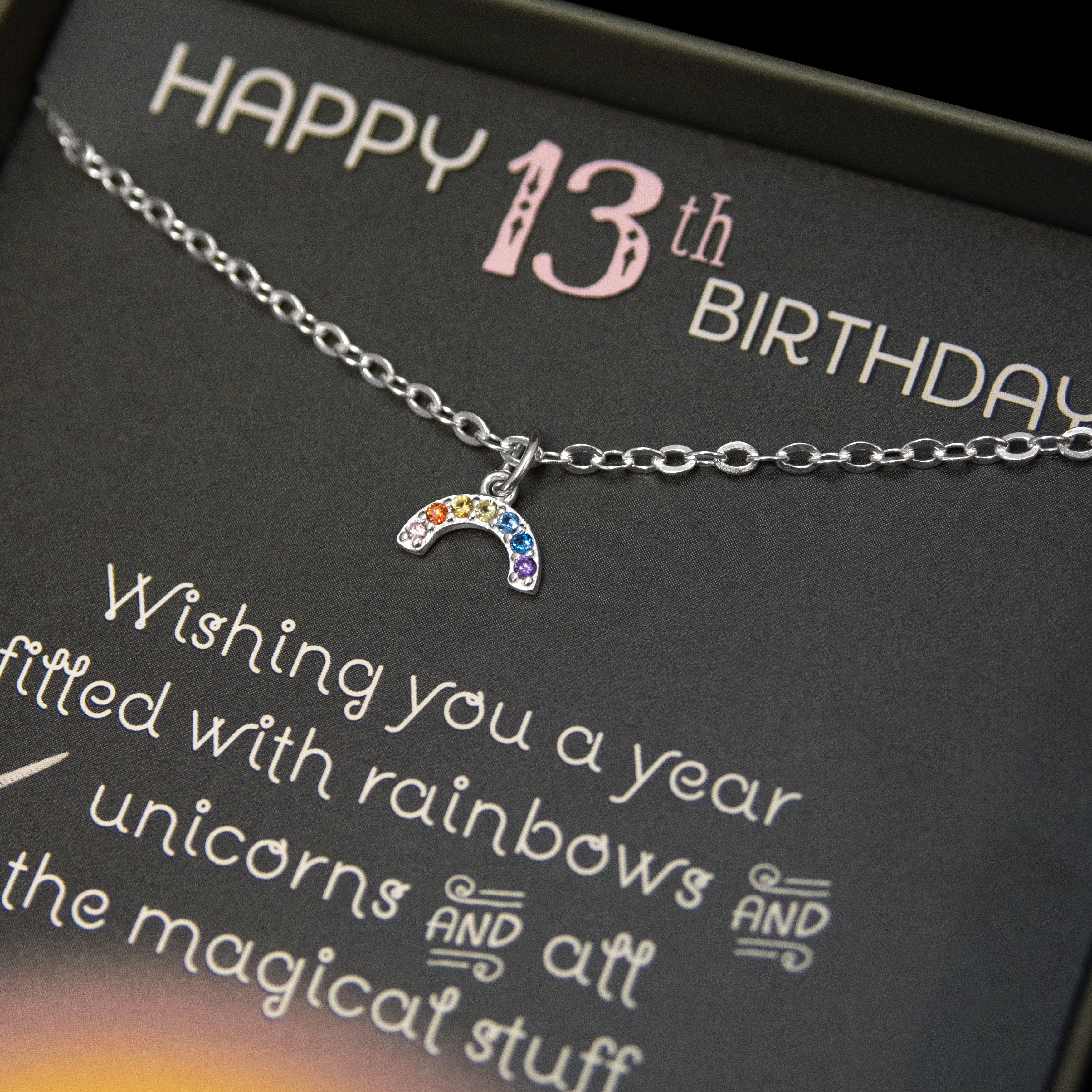 13th Birthday Gift for Her - Necklace for 13 Year Old Birthday - Beautiful Teenage Girl Birthday Pendant 14K White Gold Finish / Standard Box