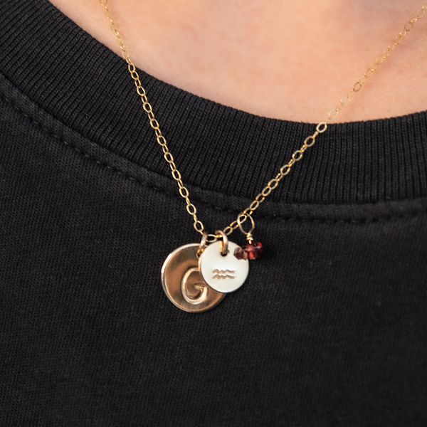 seren initial & zodiac symbol necklace • celestial card