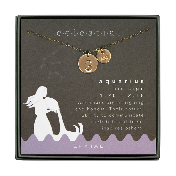 seren initial & zodiac symbol necklace • celestial card