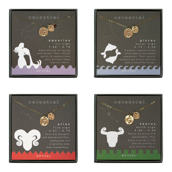 seren initial & zodiac symbol necklace • celestial card